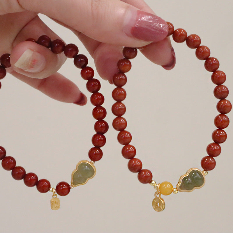 Natural South Red Agate Design High-grade Jade Gourd Bracelet
