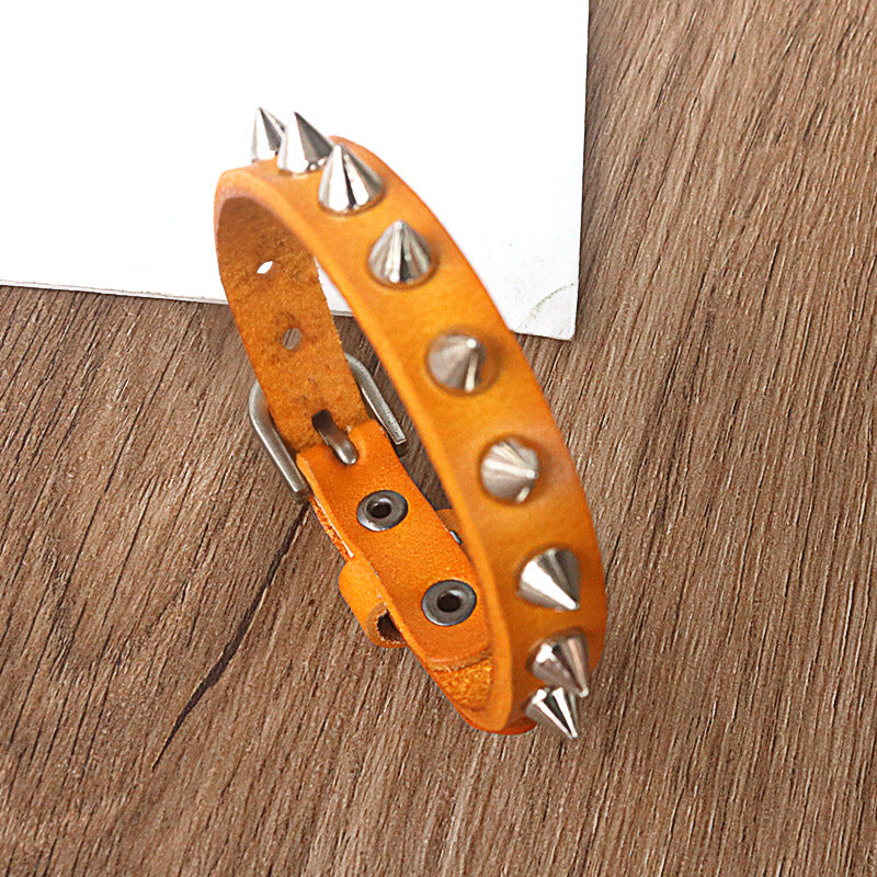 Punk Vintage Alloy Buckle Casual Cowhide Pointed Nail Cattle Bracelets