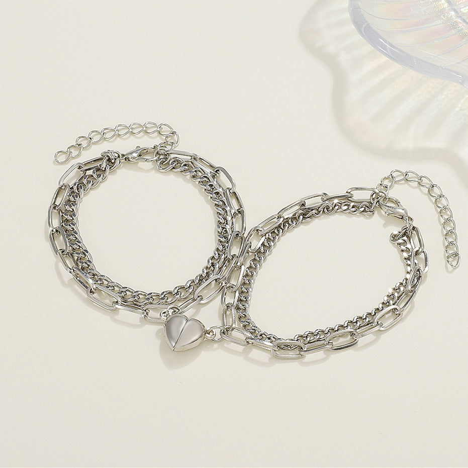 Tide Design Stitching Magnetic Suction Heart Girlfriend Bracelets
