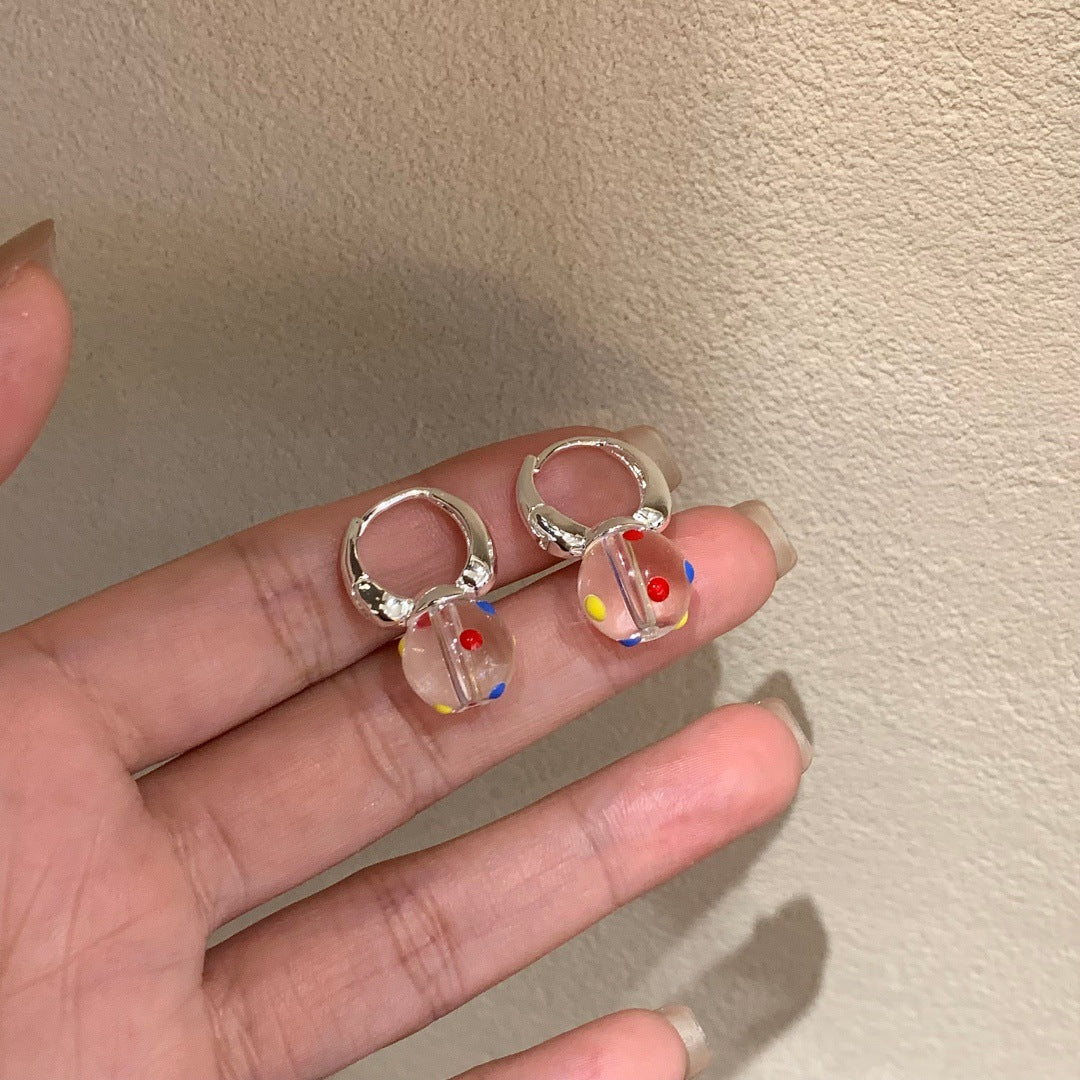 Colorful Ball Transparent Bead Female Temperament Ear Buckle
