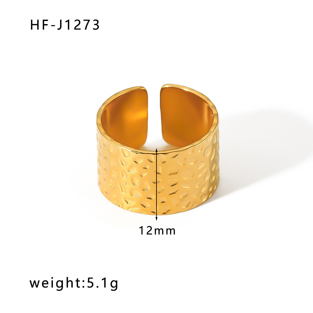Minority Design Irregular Oil Pressure Gold Titanium Steel Open Female Rings