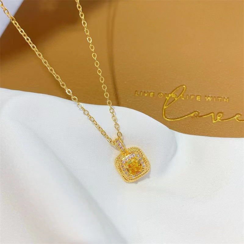 Women's Sugar Cube Yellow Diamond Gold-plated Clavicle Necklaces