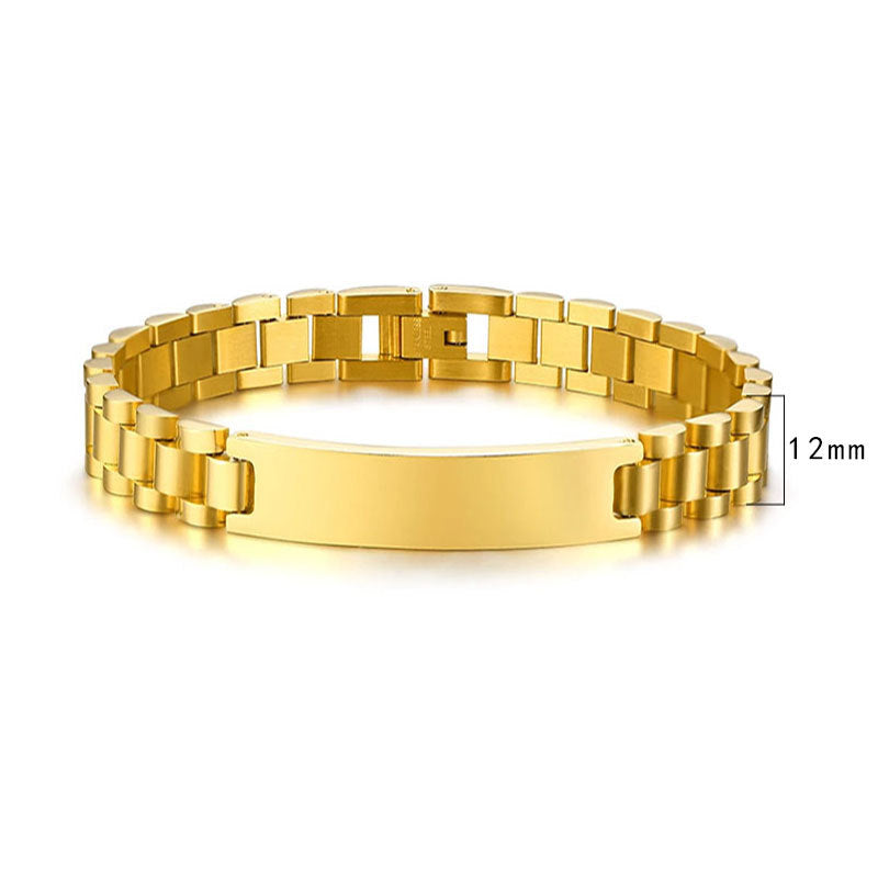 Women's & Men's Adjustable Titanium Steel Curved Can Carve Writing Stainless Gold Bracelet