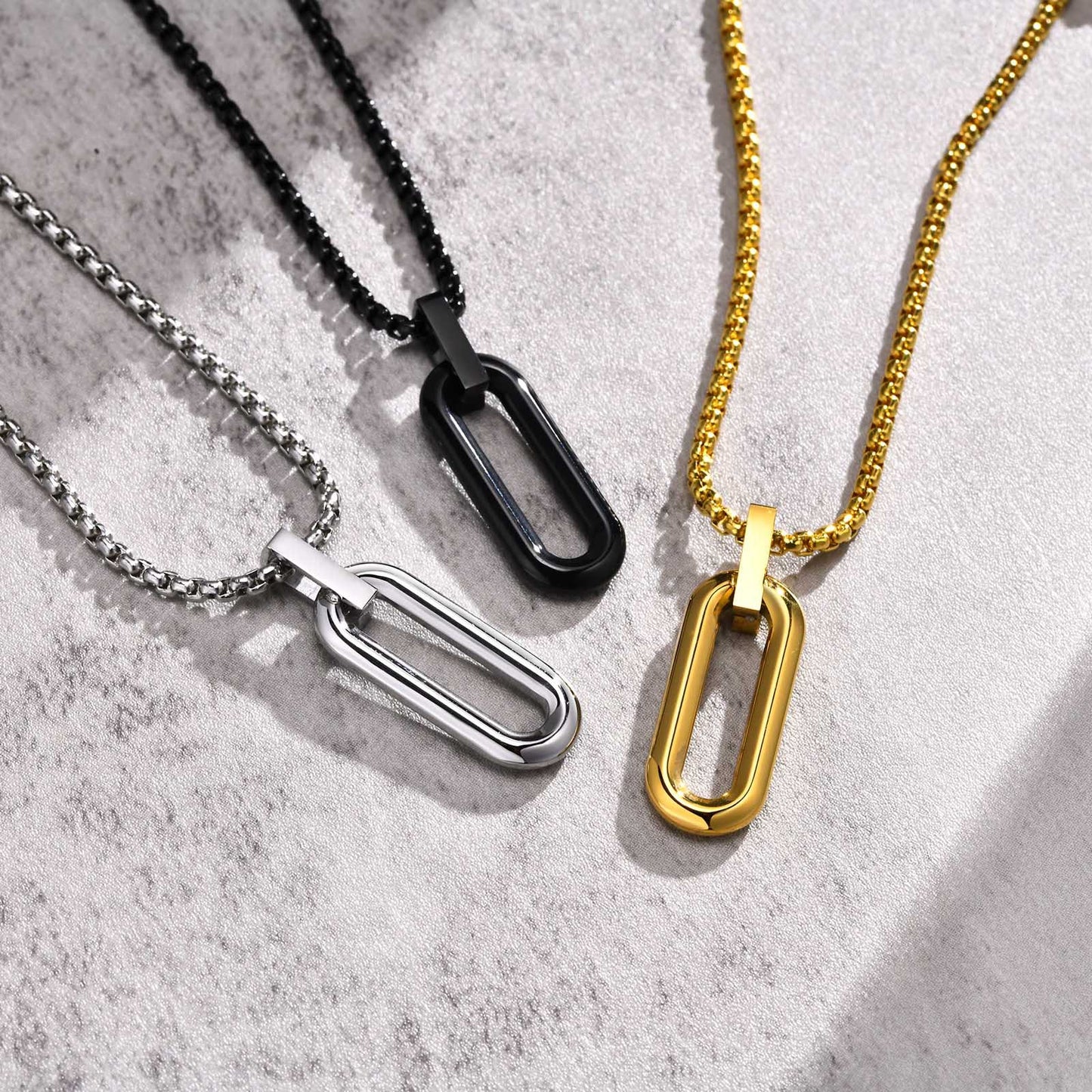 Men's Steel Geometric Oval Rectangular Diamond Simple Pendants