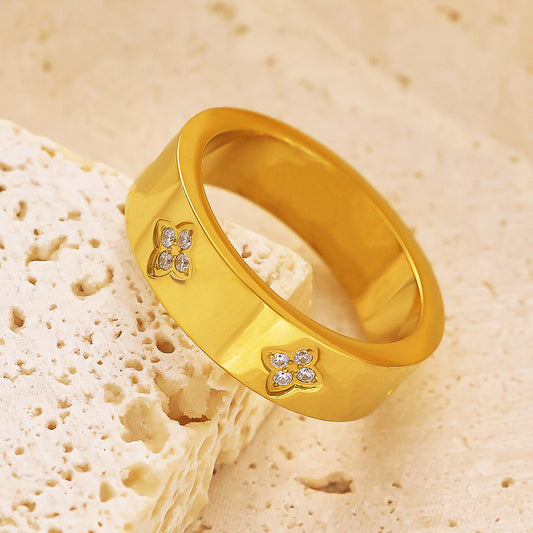 Simple Gold-plated Diamond Gold Retro Love Rings