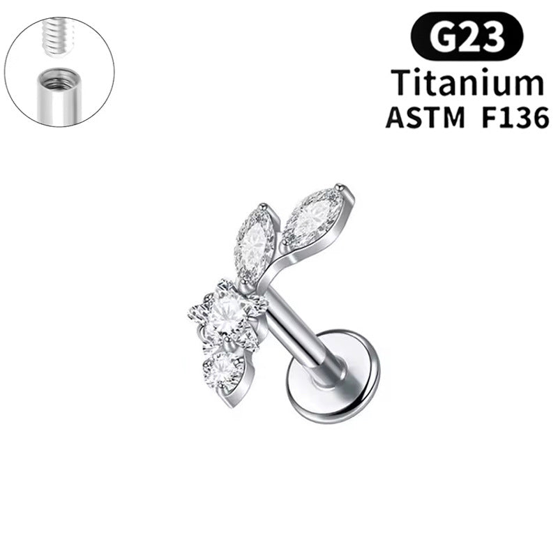 Titanium Alloy Flower Piercing Internal Thread Horse Eye Real Gold Stud Earrings