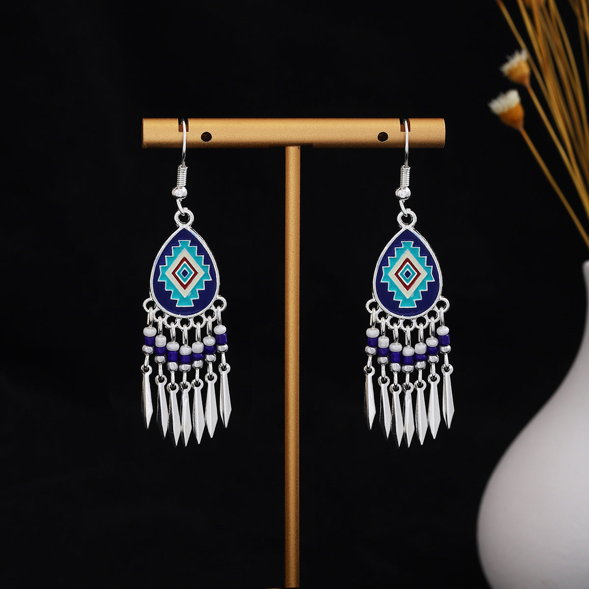 Metal Alloy Retro Ethnic Style Geometric Water Drop Round Bell Earrings