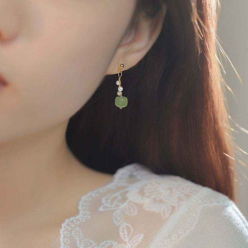 Women's For Auspicious Jade Chinese Cloud Retro Red Stud Earrings