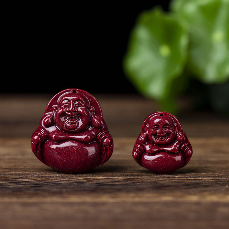 Natural Cinnabar Amitabha Fidelity Big Belly Pendants