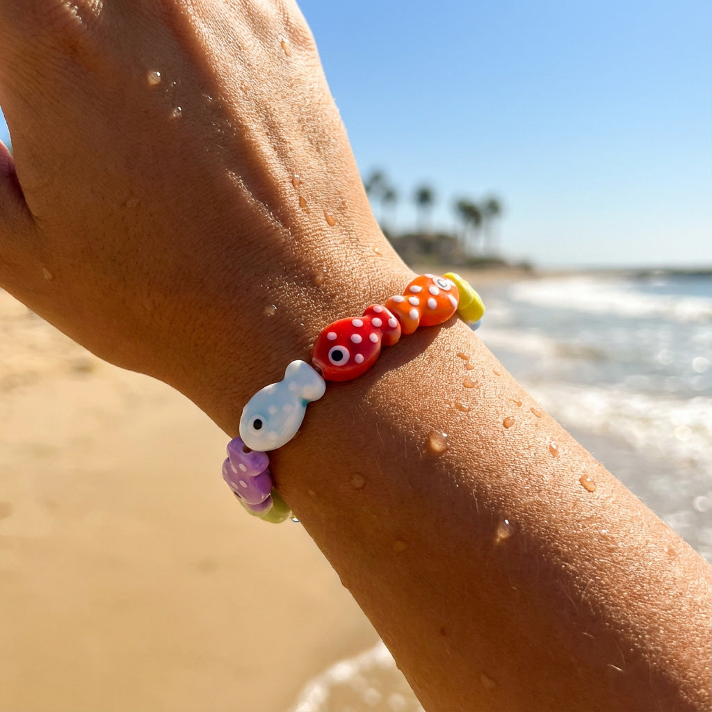 Summer Dopamine Color Ceramic Fish Childlike Cute Heart Beaded Niche Bracelet