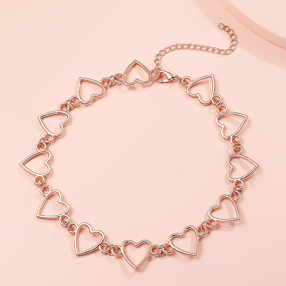 Hollow Heart Alloy Peach Cold Style Necklaces