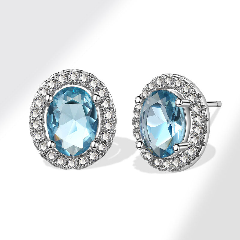 Women's Ornament Korean Style Elegant Egg-shaped Blue Zircon Rings