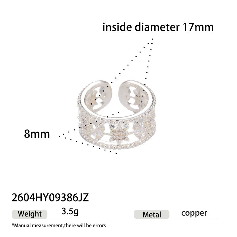 Sier Light Luxury High Sense Design Open Adjustable Zircon Ring