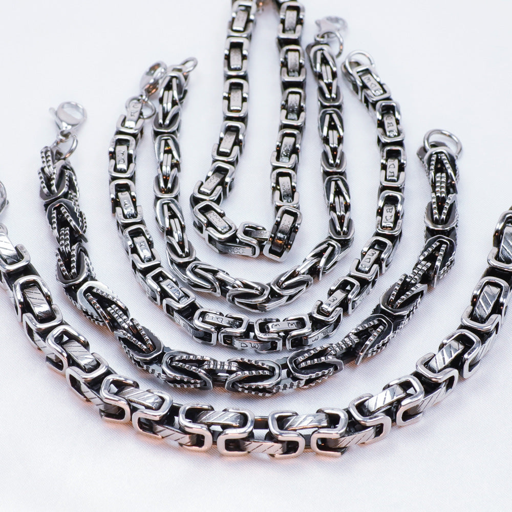 Men's Vintage Byzantine Chain Black Polished Hip Hop Square Titanium Steel Bracelet