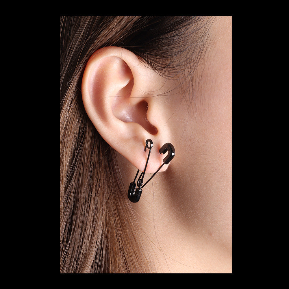 Women's & Men's Niche Black Sterling Sier Pin Personality Style Trendy Earrings