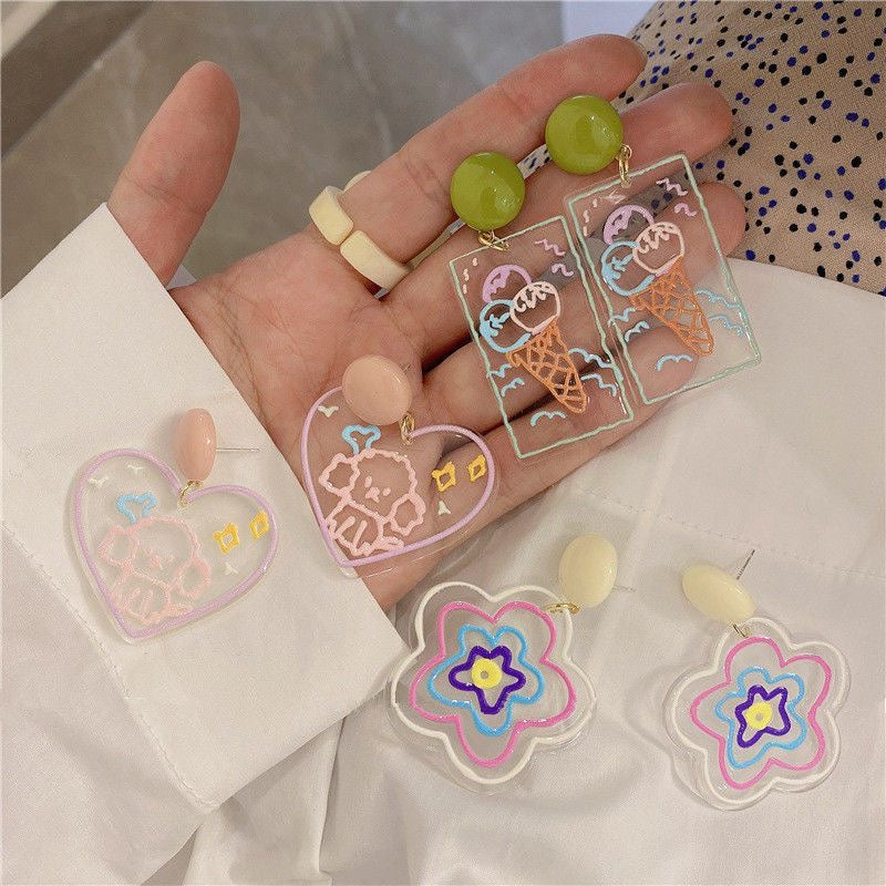 Women's Colorful Transparent Flower Niche Design Ear Stud Earrings