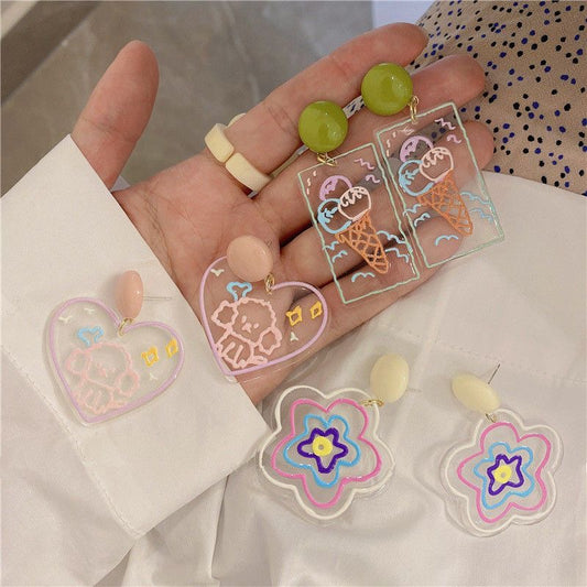Women's Colorful Transparent Flower Niche Design Ear Stud Earrings