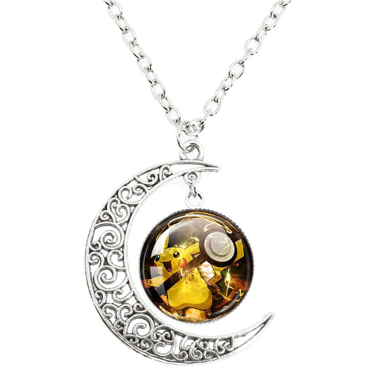 Anime Alloy Moon Time Gem Cabochon Necklaces