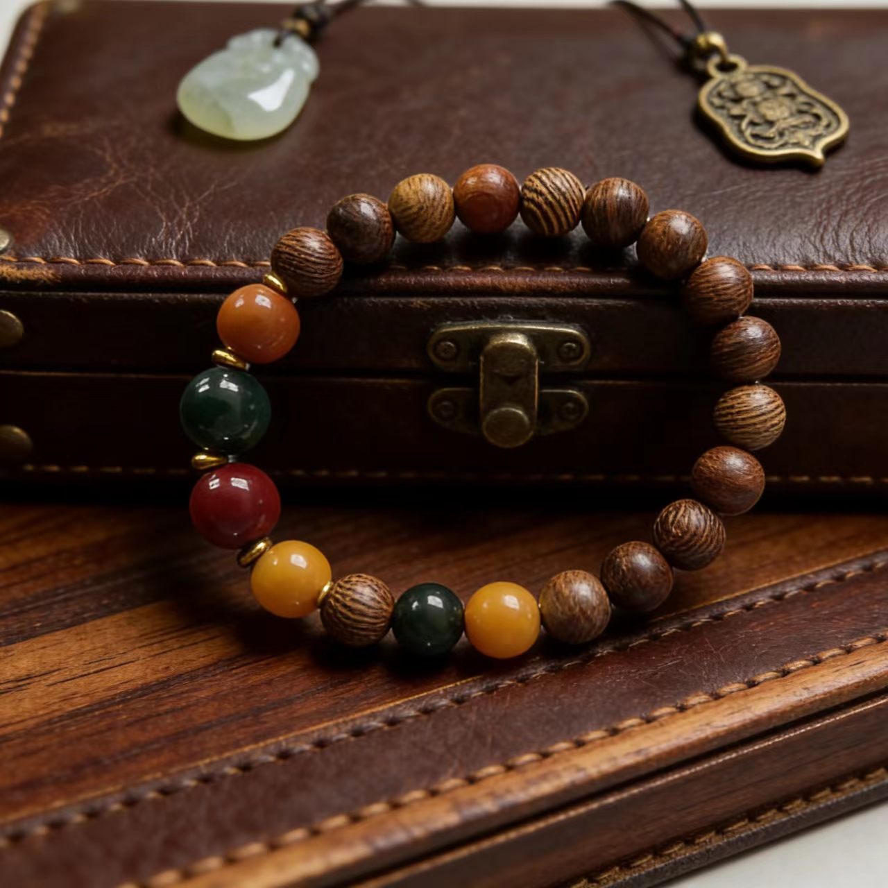 Joint Traffic Light Buddha Beads Wood Gold Silk Bracelets