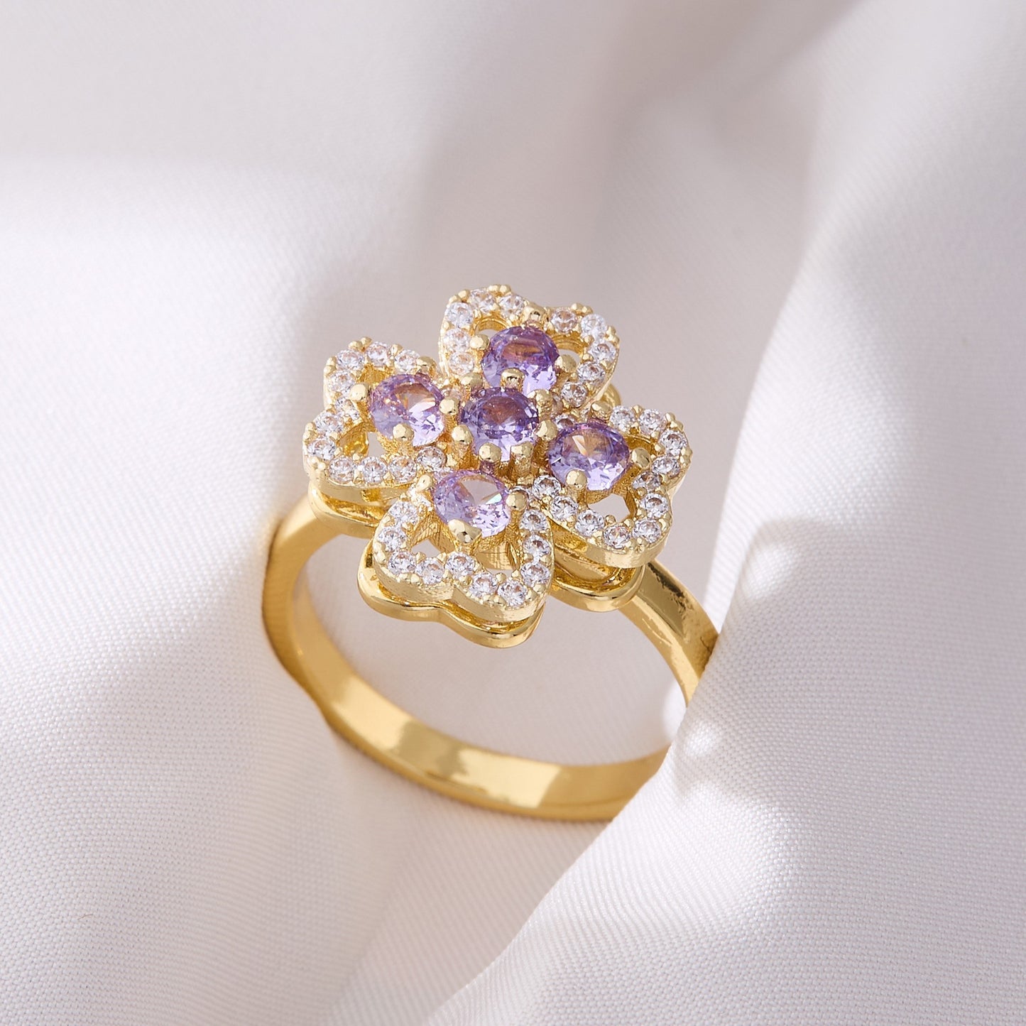 Valentine's Day Gift Flower Zircon Rotatable Ring