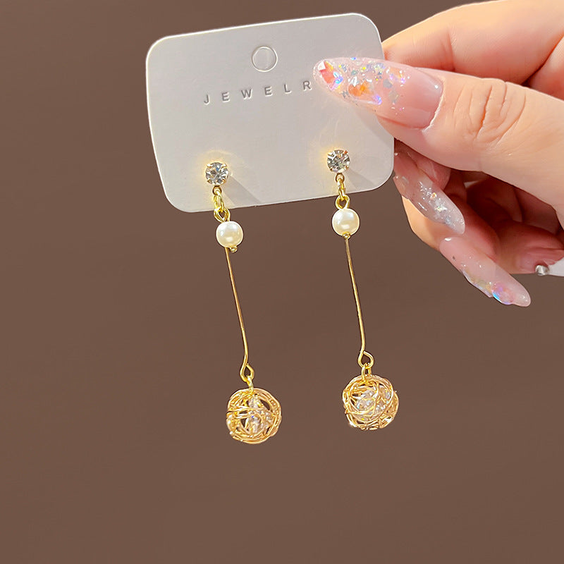Diamond Butterfly Flower Pearl Graceful Fashionable Long Earrings