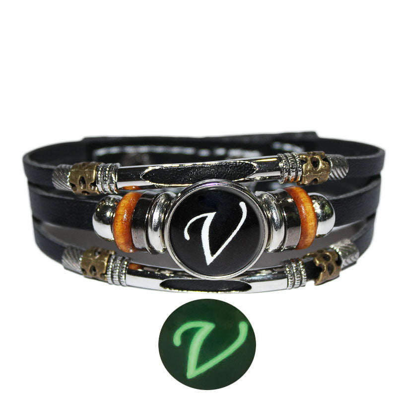 Letter Leather Couple Retro Punk Beaded Bracelets