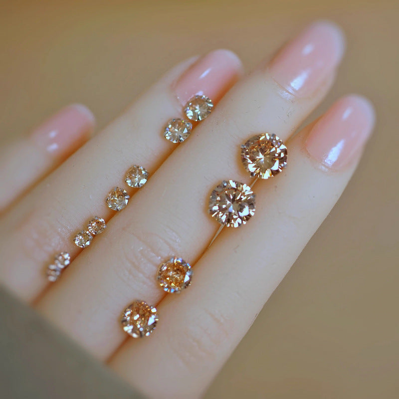 Women's Champagne Sterling Sier Round Zircon For Ear Rings