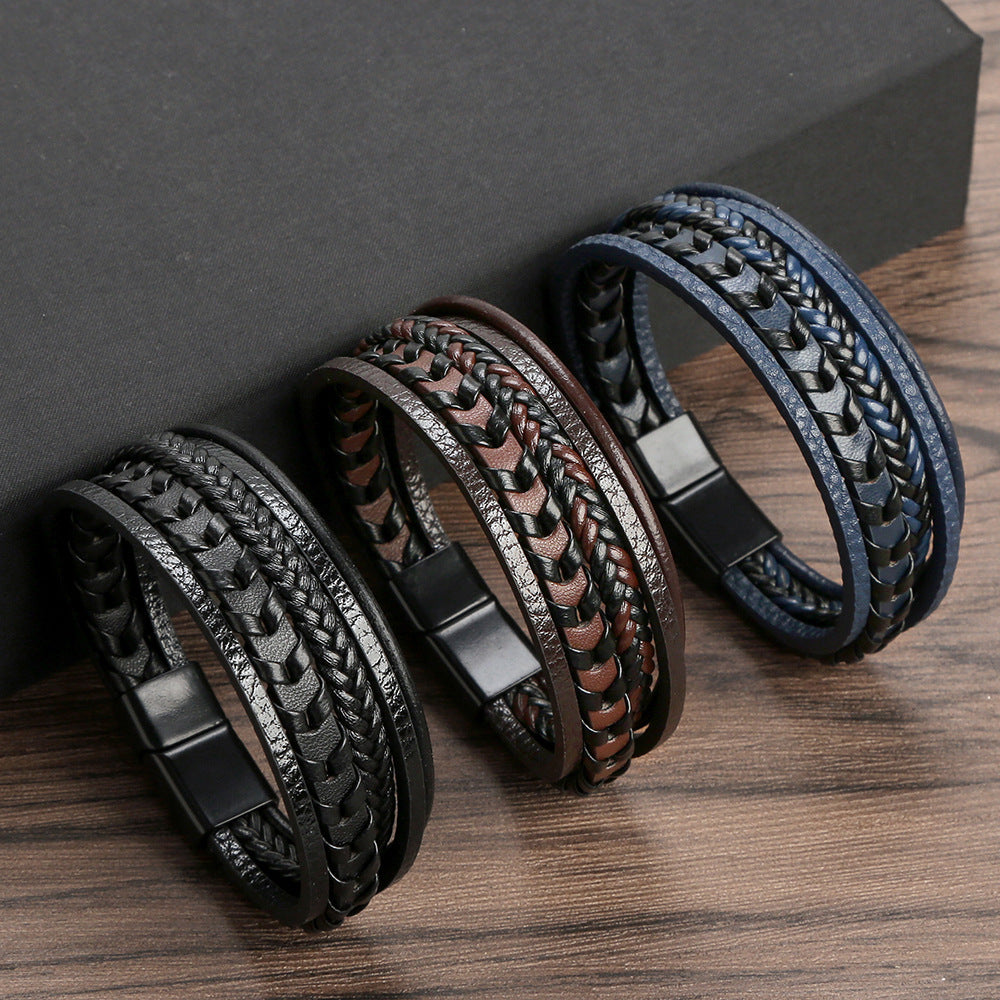 Men's Fashion Creative Leather Personality Trendy Woven Simple Bracelet