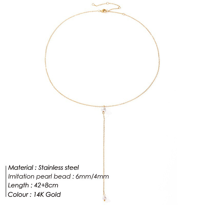 Women's Fashionable Golden Chain Imitation Pearl Stainless Necklaces