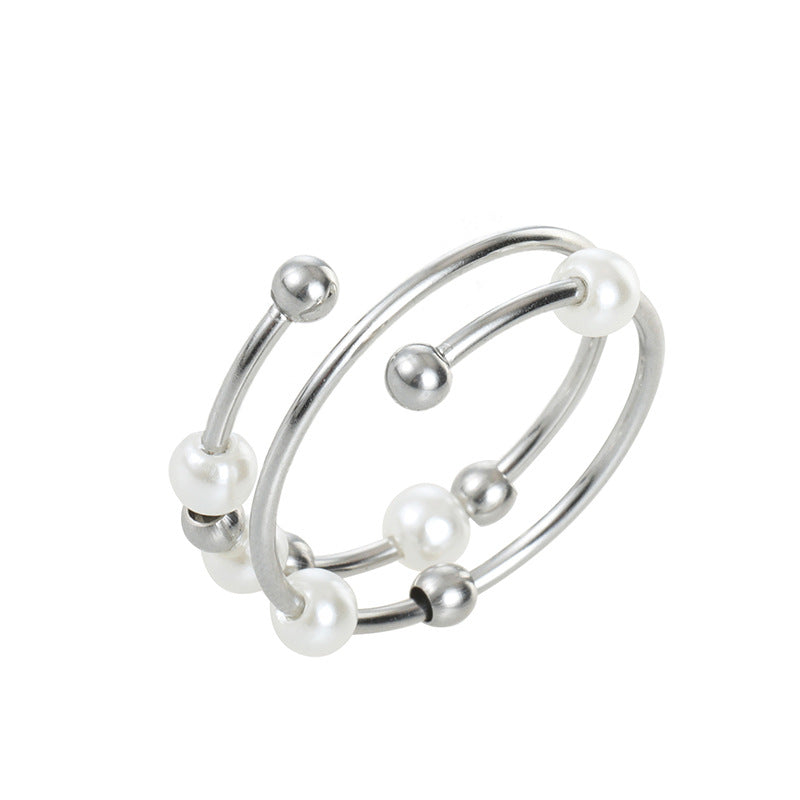 Decompression Creative Rotating Beads Stainless Steel Rings