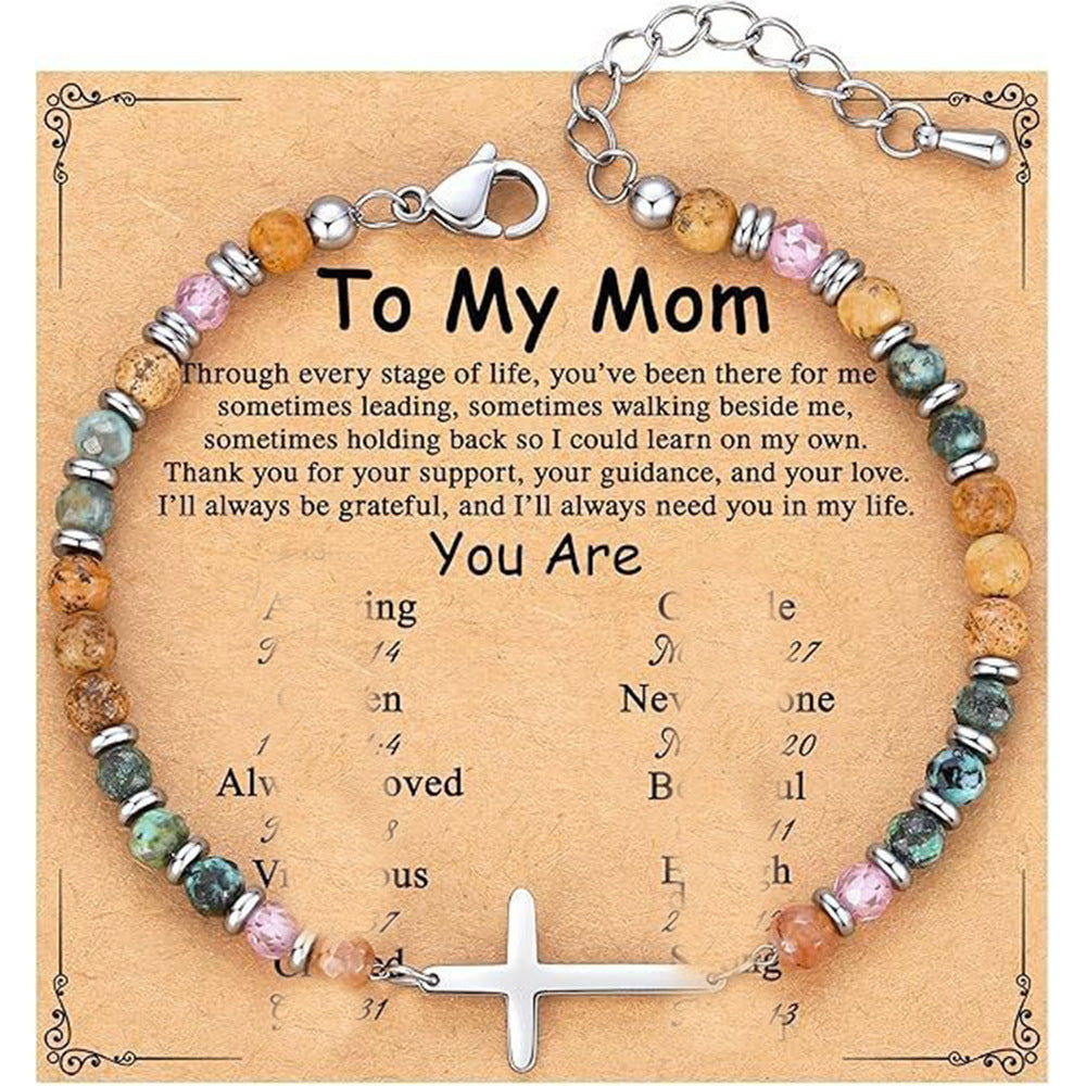 Natural Turquoise Cross Picture Stone Pink Crystal Bracelets