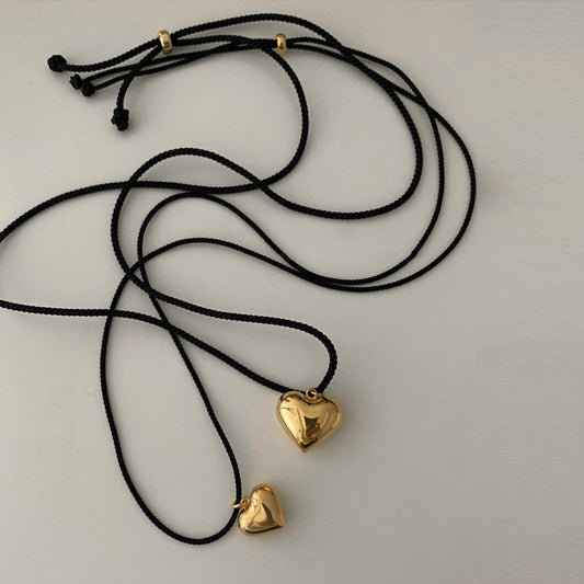 Long Braided Rope Metal Heart Female Niche Retro Necklaces
