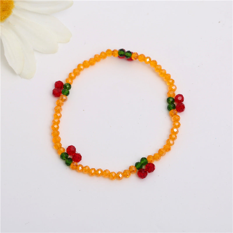 Crystal Cherry Female Korean Style Hand-woven Bracelet