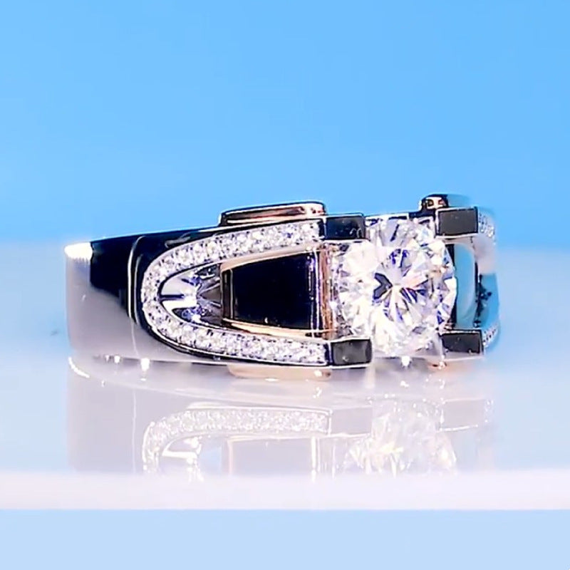 Men's Eight Hearts Arrows Imitation Moissanite Punk Rough Personality Mature Domineering Rings