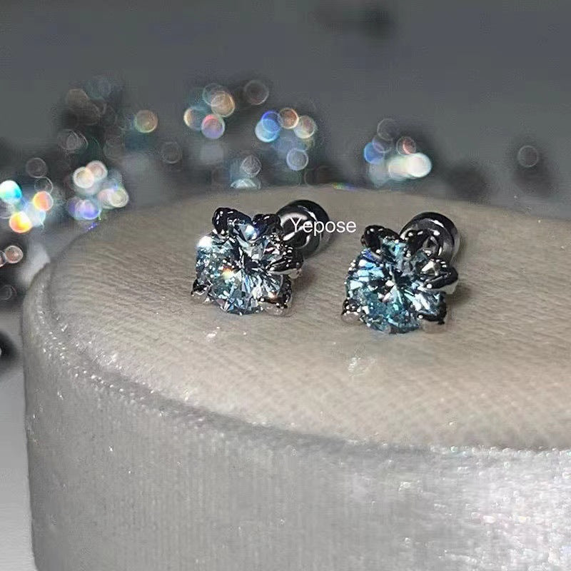 Women's Claw Scale Light Sea Blue Zircon Ear Bone Pin Rhinestone Stud Earrings