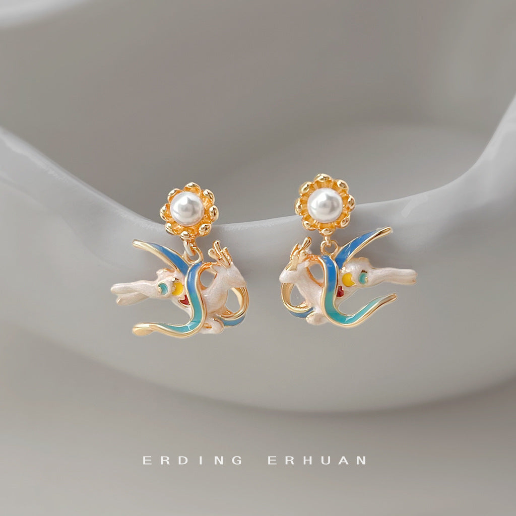 Retro National Trend Chinese Enamel Drip Glazed Hand Painting Earrings