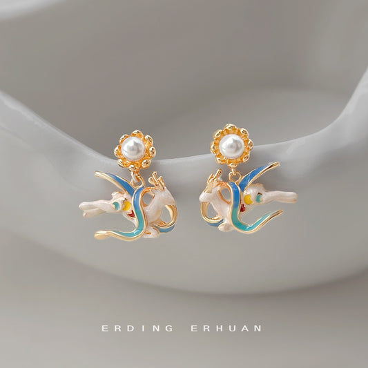 Retro National Trend Chinese Enamel Drip Glazed Hand Painting Earrings