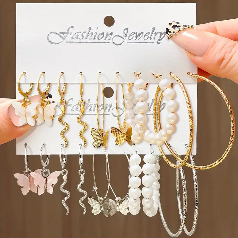 Ear Square Geometric Vintage Pearl Hepburn Style Earrings