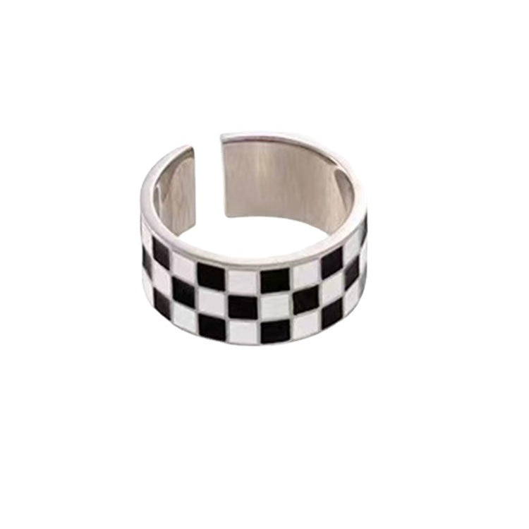 Korean Style Checkerboard Female Retro Fashion Personalized Mesh Design Open Rings