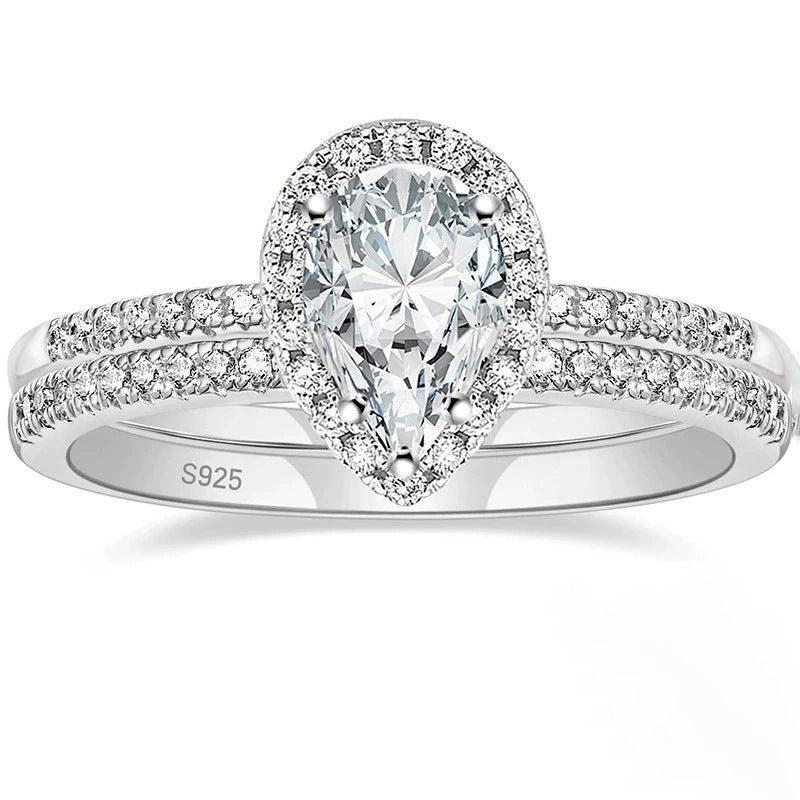 Pretty Classy Inlaid Drop-shaped Zircon Combined Rings
