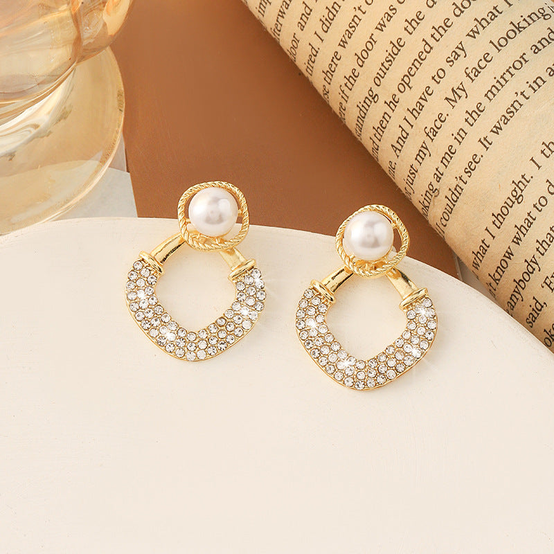 Simple Retro Sier Needle Pearl High Sense Ear Earrings