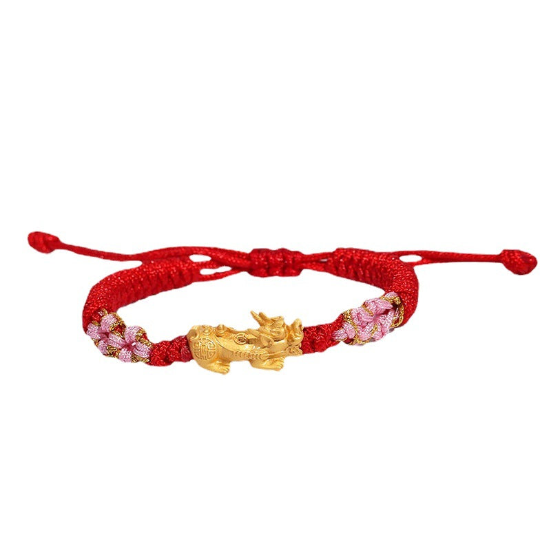 Women's Drawing Pi Alluvial Gold Plated Red Rope Jewelry Bracelets