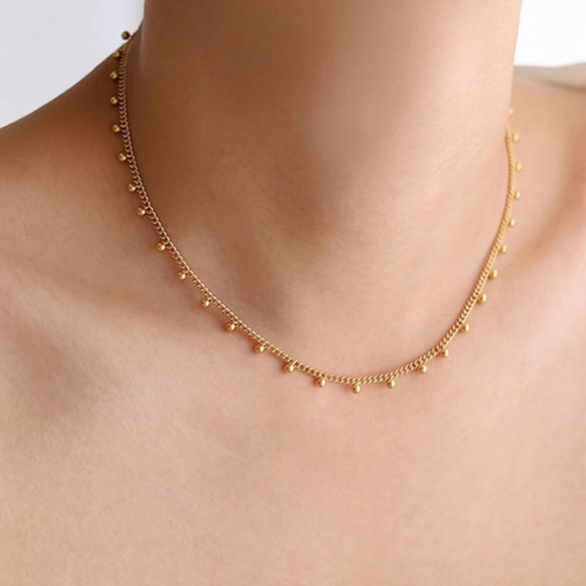 Golden Beads Beanie High Twin Clavicle Necklace