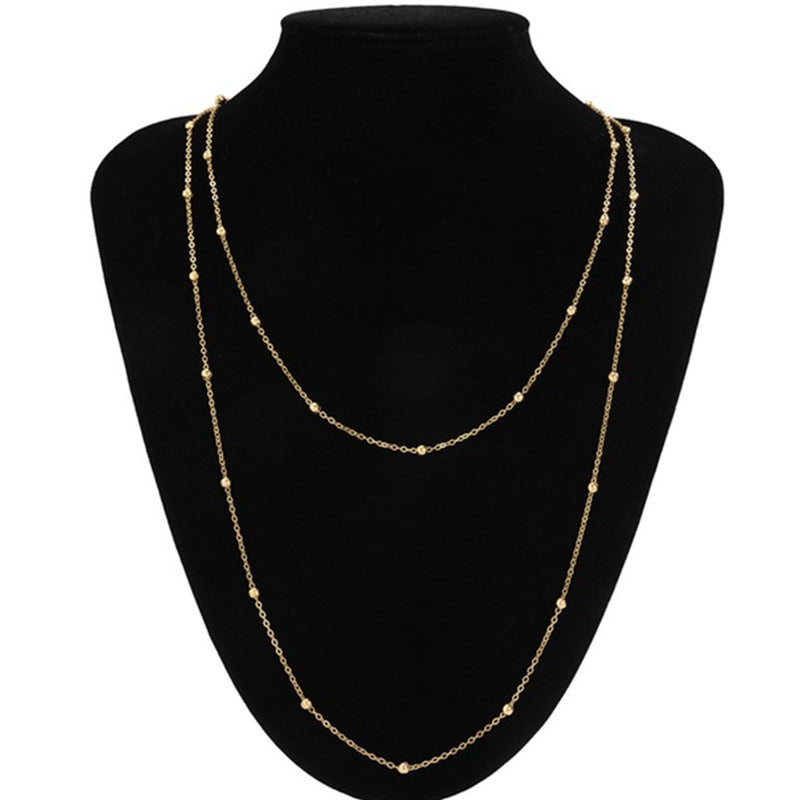 Women's Long Metal Ball Bead Chain Double Necklaces