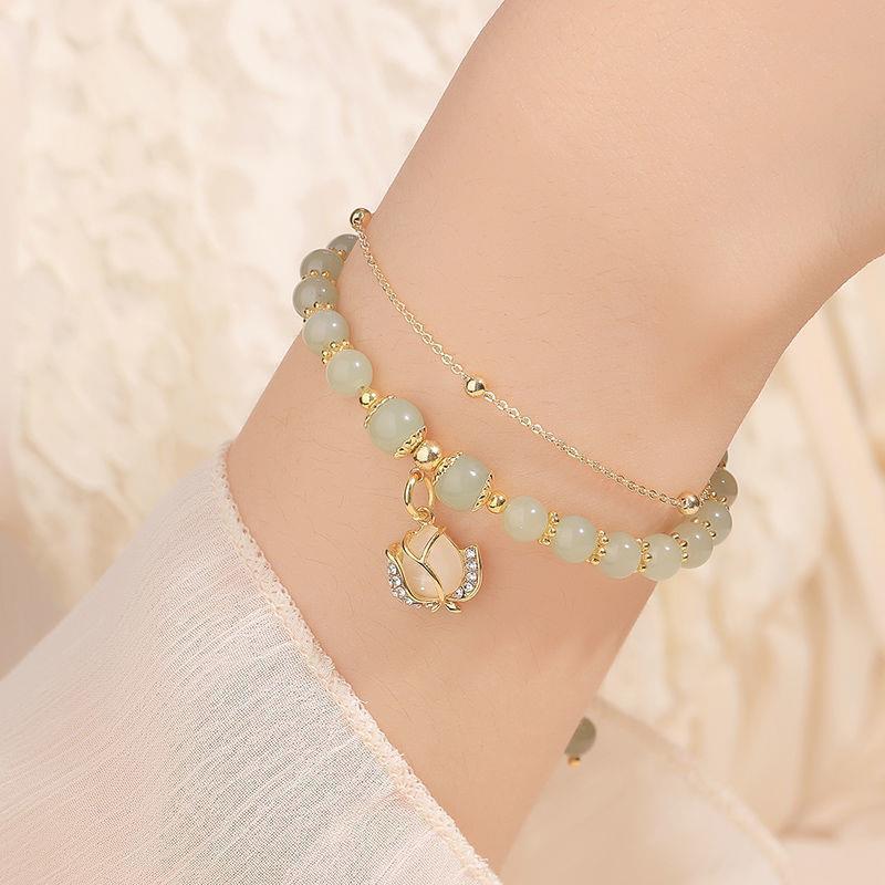 Affordable Luxury Style Imitation Jade High Sense Double Bracelets