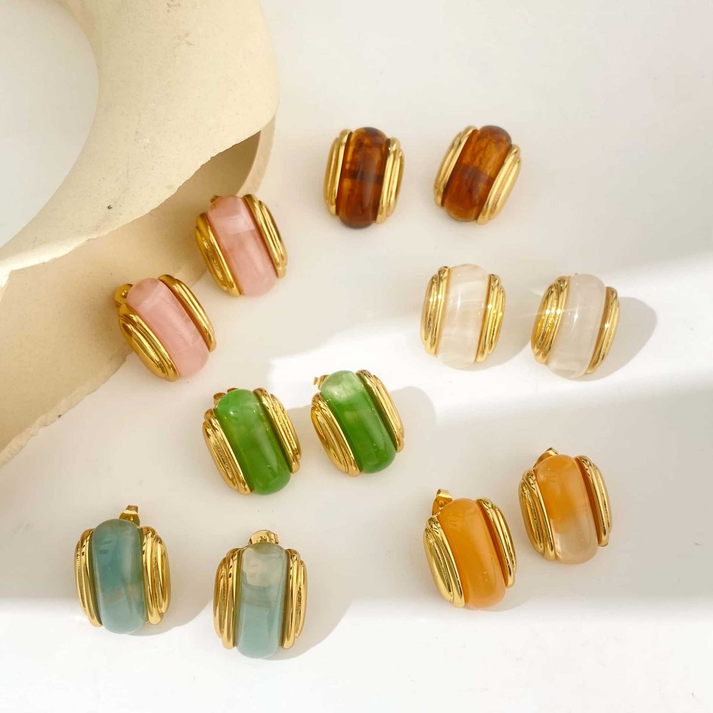 Luxury Resin Oval Optional Stainless Steel Earrings