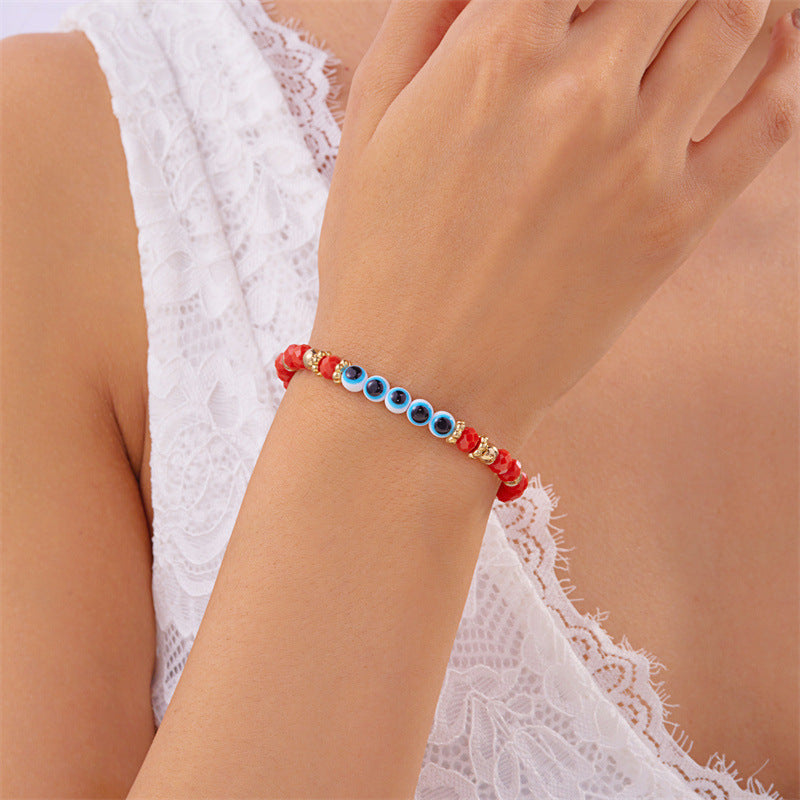 Blue Eyes Red Bead Beaded Weave Bracelets