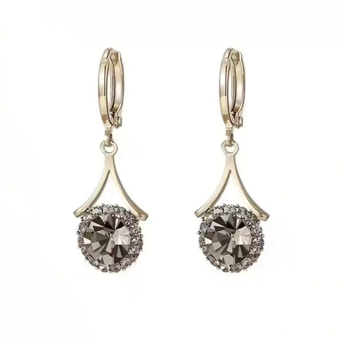Personalized Minority Gray Full Diamond Retro Style High-grade Light Luxury Earrings