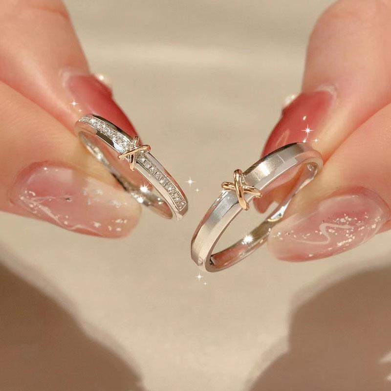 Women's & Men's Couple Simple Exquisite Unique Color Separation Electroplating Adjustable Valentine's Ring