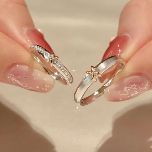 Women's & Men's Couple Simple Exquisite Unique Color Separation Electroplating Adjustable Valentine's Ring